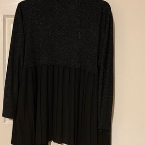 Green Envelope Black Knit Pleated Hem Cardigan